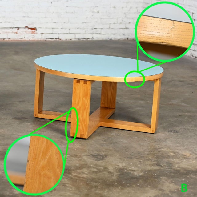 Late 20th Century Modern Coffee Table With Light Oak Frame & Blue Laminate Top For Sale - Image 11 of 12
