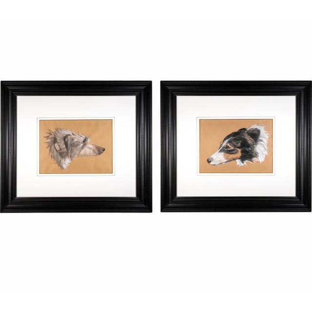 Wood Early 20th Century Wolfhound Portrait Mixed-Media Drawings on Paper, Framed - a Pair For Sale - Image 7 of 7