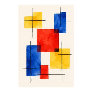 Midcentury Modern Art Print – Primary Color Geometric Abstract, 12" X 18" For Sale