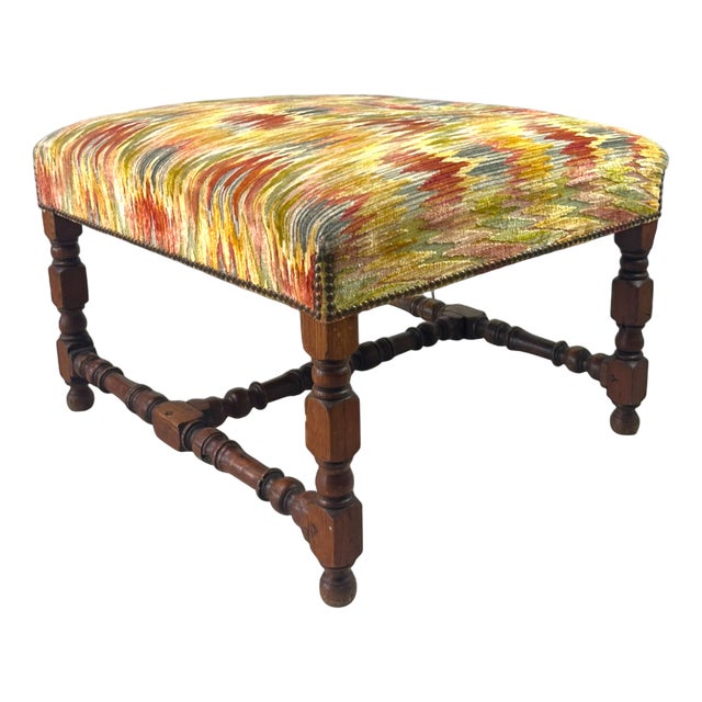 Louis XIII French Velvet Ottoman, France For Sale