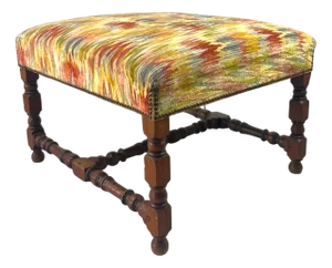 Louis XIII French Velvet Ottoman, France