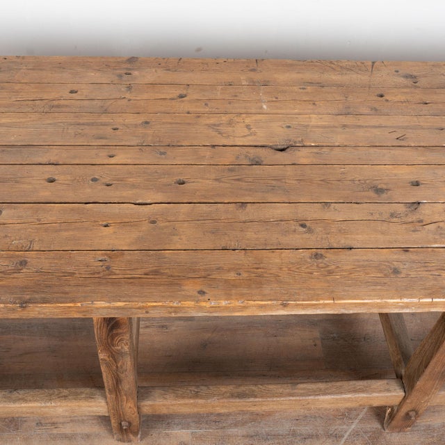 Late 19th Century 19th Century Long Rustic Work Console Table Kitchen Island For Sale - Image 5 of 14