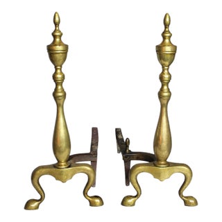 Vintage Brass Federal Style Fireplace Andirons For Sale