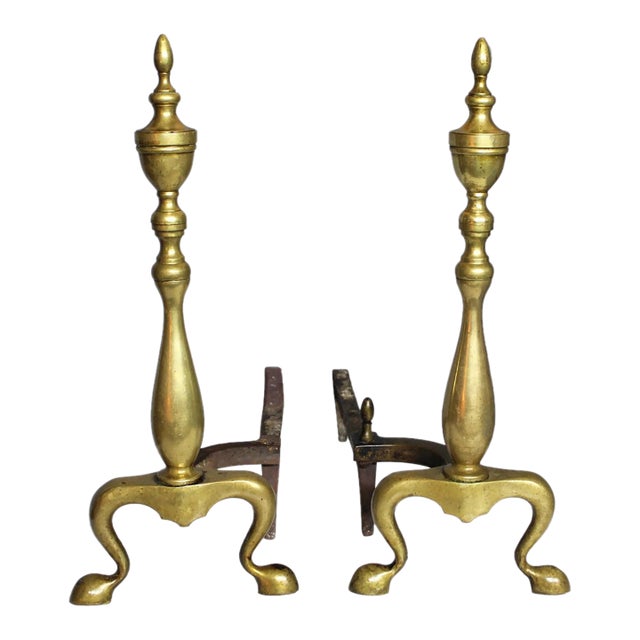 Vintage Brass Federal Style Fireplace Andirons For Sale