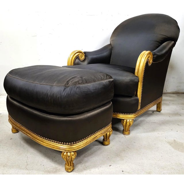 Late 20th Century Club Chair & Ottoman Gilt Finish For Sale - Image 4 of 13