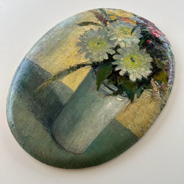 Light Yellow Wall Art Installation: Composition of Ceramic Plates and Oil on Canvas - "The White Vase" For Sale - Image 8 of 11