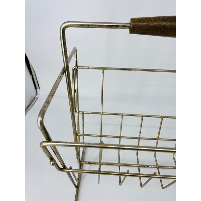 Mid-Century Modern Brass Magazine Rack With Wooden Accent Handle For Sale - Image 4 of 6