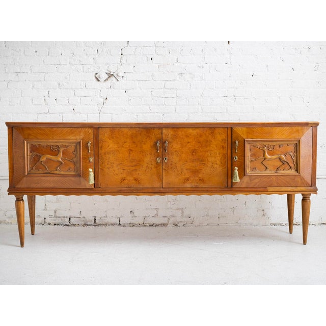 Italian mid-century sideboard/credenza styled after Pier Luigi Colli, 1950s. Design features scalloped apron, geometric...
