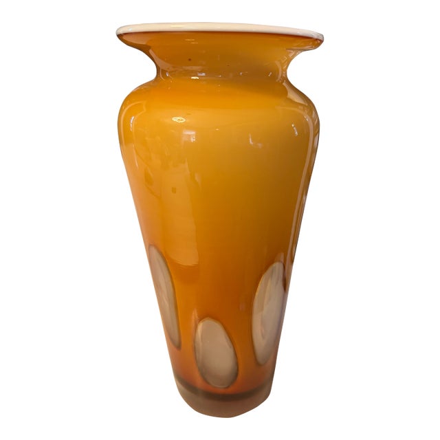 1960s Mid Century Modern Cased Glass "Finestre" Window Vase – Vibrant Orange & Opaque White For Sale