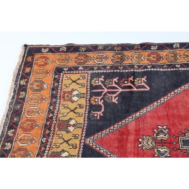 Red Vintage Traditional Turkish Wool Rug – Floral & Geometric Patterns -3' 4'' X 5' 11' For Sale - Image 8 of 12