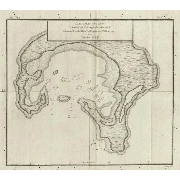 Antique Map of Christmas Island by Cook, c.1781 For Sale - Image 5 of 6