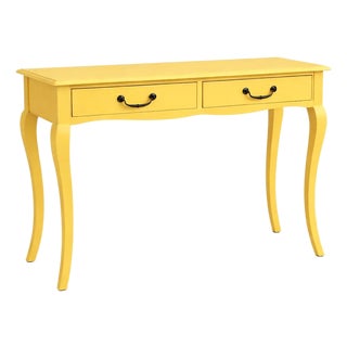 Late 20th Century French Provincial Style Canary Yellow Writing Desk / Bedside Table With Dark Bronze Hardware — 35.5” For Sale