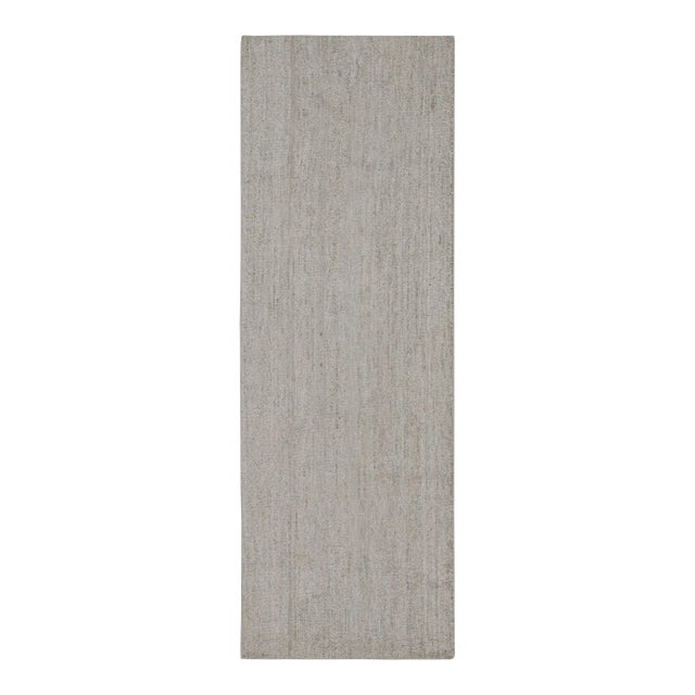Rug & Kilim’s Contemporary Runner and Textural Rug in Solid Gray Striae For Sale