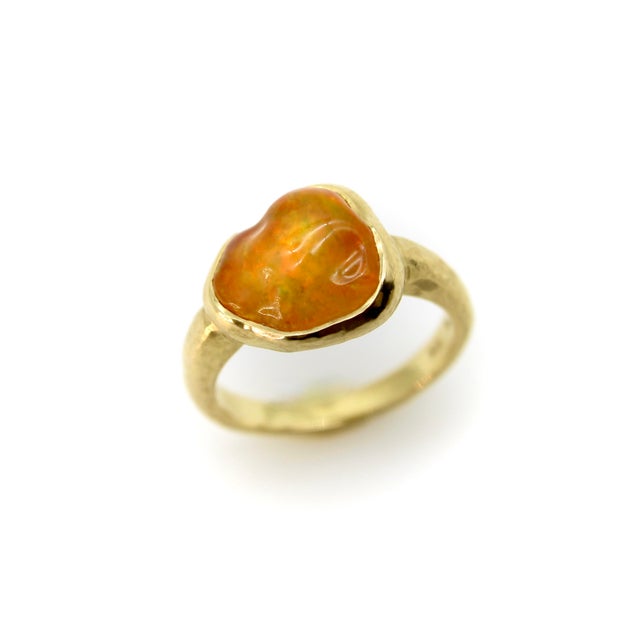 Modern 1990s 18k Gold Hand Carved Mexican Fire Oral Feu Ring by Tony Malmed, Size 7.25 For Sale - Image 3 of 12