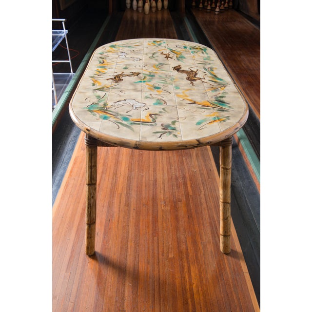 1960s Rattan Dining Table and Chairs Set by Audoux and Minet, France For Sale - Image 10 of 13