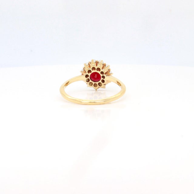 Red Signed Mid-Century Jones & Woodland 14k Gold, Garnet, and Seed Pearl Ring For Sale - Image 8 of 13