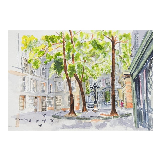 1999 Cityscape Watercolor Painting For Sale