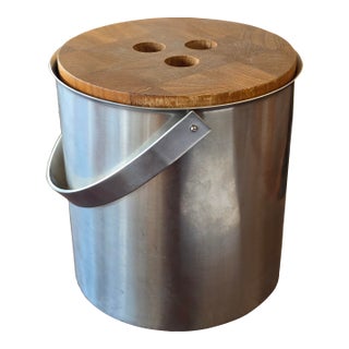 1970s Mid-Century Modern Steel and Teak Cylinda Line Ice Bucket by Arne Jacobsen for Stelton For Sale
