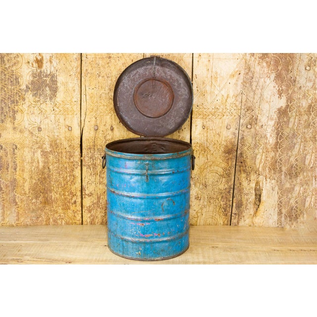 Peacock Blue Wheat Grain Metal Jodhpuri Drum Container Chairish