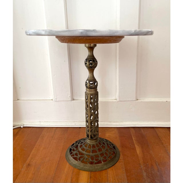 Hollywood Regency 1970s Pierced Reticulated Brass Pedestal Table For Sale - Image 3 of 6