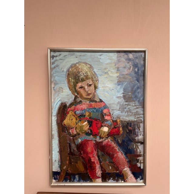 Bertil Wahlberg, Portrait of a Child, 1950s, Oil on Canvas, Framed, in Very Good conditions. Designed 1950 to 1959 This...