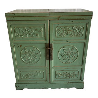 Hand Painted Recycled Elm Wood Wine Cabinet Bar For Sale