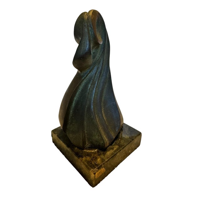 1960s Mid-Century Modern Abstract Bronze Sculpture of Draped Female Figure on Marble Base For Sale - Image 5 of 10