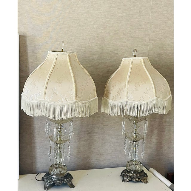 Boho Chic Antique Bohemian Cut Crystal Pendants Table Lamps Gitandoles For Sale - Image 3 of 6