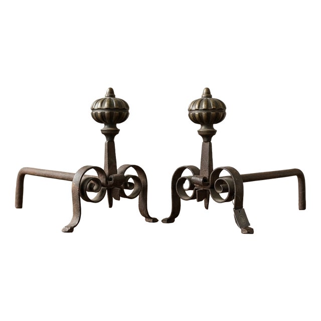 Antique Italian Fireplace Andirons, Set of 2 For Sale