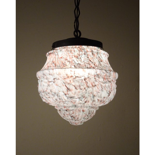 Art Deco Opaline Pate de Verre Chandelier with Relief Decorations, 1920s For Sale - Image 16 of 17