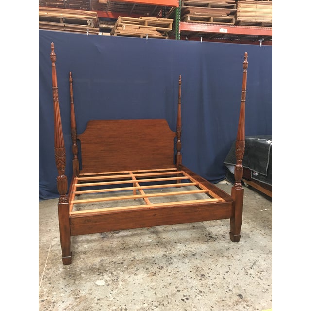 Brown Traditional King Size Mahogany Rice-Carved Poster Bed by Leighton Hall - Showroom Sample For Sale - Image 8 of 8