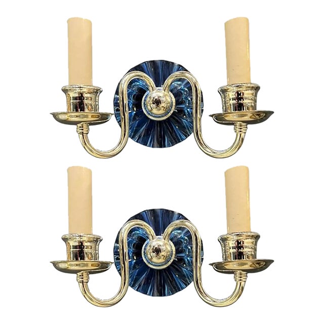 1930s French Cobalt Blue Mirror Sconces - a Pair For Sale