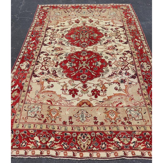 Antique Turkish Sivas Rug With Red, Taupe, Light Green and Cream Colors For Sale - Image 9 of 15