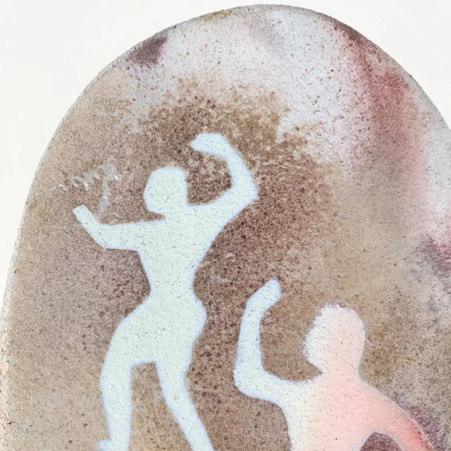 Mid 20th Century Vintage Handmade Mid Century Pottery Wall Plaque Pastel Dancing Figures For Sale - Image 4 of 9
