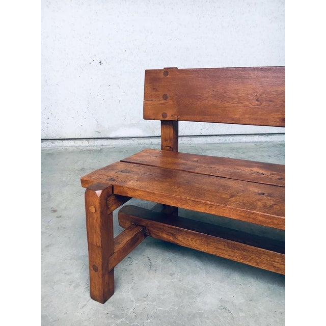 Wood Brutalist Hand-Crafted Oak Bench, Belgium, 1960s For Sale - Image 7 of 18