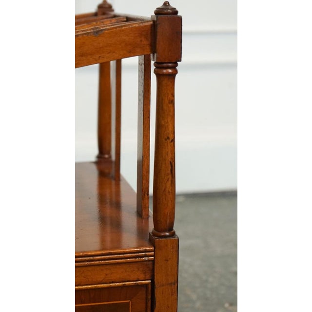 Wood Vintage Walnut Canterbury Newspaper Rack with Brass Handles J1 For Sale - Image 7 of 15