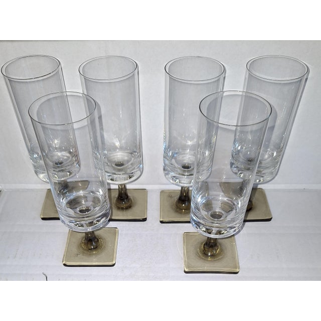 Mid-Century Modern Linear Smoke Series Flute Glasses by G.B. Jensen for Rosenthal, 1960s, Set of 6 For Sale - Image 3 of 5