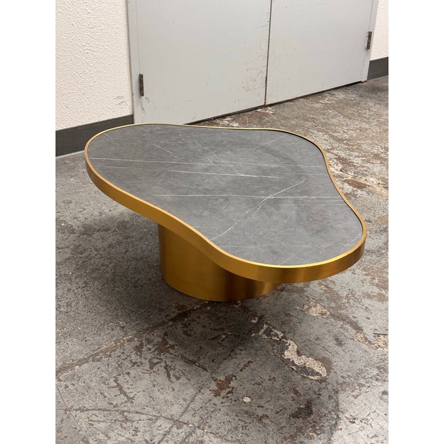 Gold Michael Oren Design Marquina Marble Kidney Coffee Table For Sale - Image 8 of 12