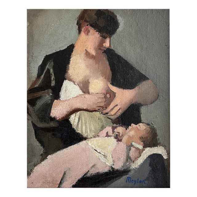 Henry Meylan, Mère et enfant, Oil on Canvas, Framed For Sale