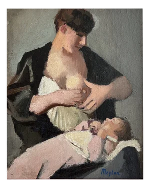 Henry Meylan, Mère et enfant, Oil on Canvas, Framed