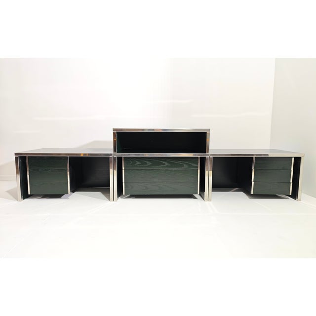 SAPORITI, made in Italy in 1970. Four modular units comprising two lower units with three drawers, an open compartment,...