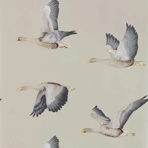 Sanderson Elysian Geese Wallpaper in Gilver - a Sample