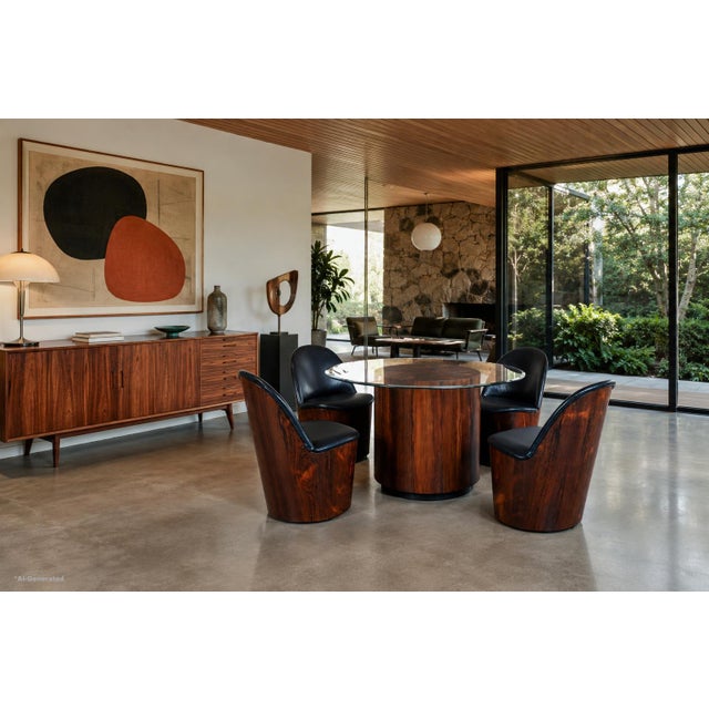 Crafted by Plycraft during the height of the American mid-century modern movement, this rare rosewood dining room set...