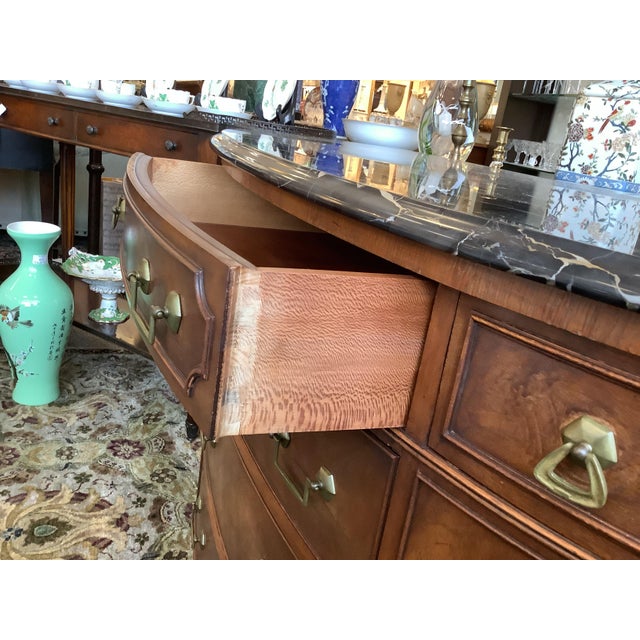Wood Vintage Walnut Demilune Cabinet or Sideboard With Black Marble Top For Sale - Image 7 of 9