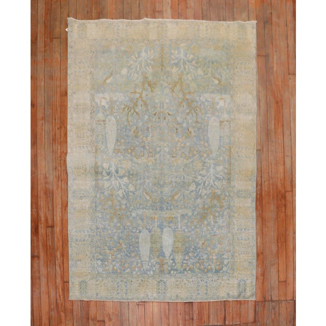 19th Century Light Blue Antique Pictorial Rug, 4'6'' X 6'3'' For Sale - Image 10 of 10