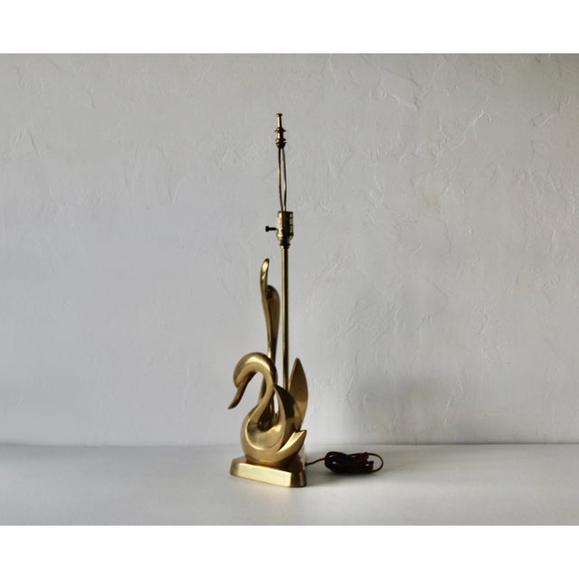 Late 20th Century Italian Style Brass Stylized Swans Desk Table Lamp Triangular Base Detail Mid-Century Modern For Sale - Image 10 of 14