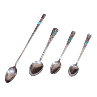 Early 20th Century Turquoise and Silver Spoons - Set of 4 For Sale
