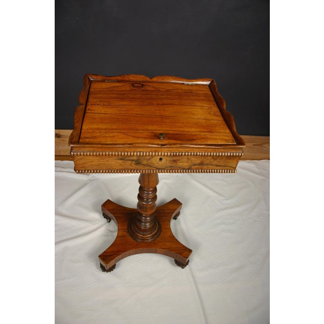 Victorian Rosewood Teapoy on Turned Pedestal Base, England, 1850s For Sale - Image 15 of 15