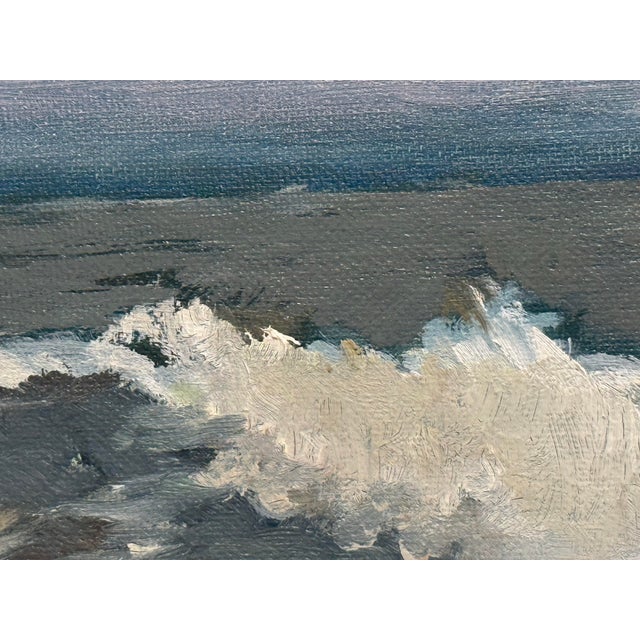 Sky Blue F. Yayboke Turkish Coastal Seascape Signed Oil Painting, Circa 1960's For Sale - Image 8 of 12