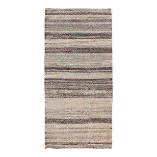 Stripe Design Turkish Vintage Kilim Rug in Shades of Ivory, Beige, and Brown For Sale